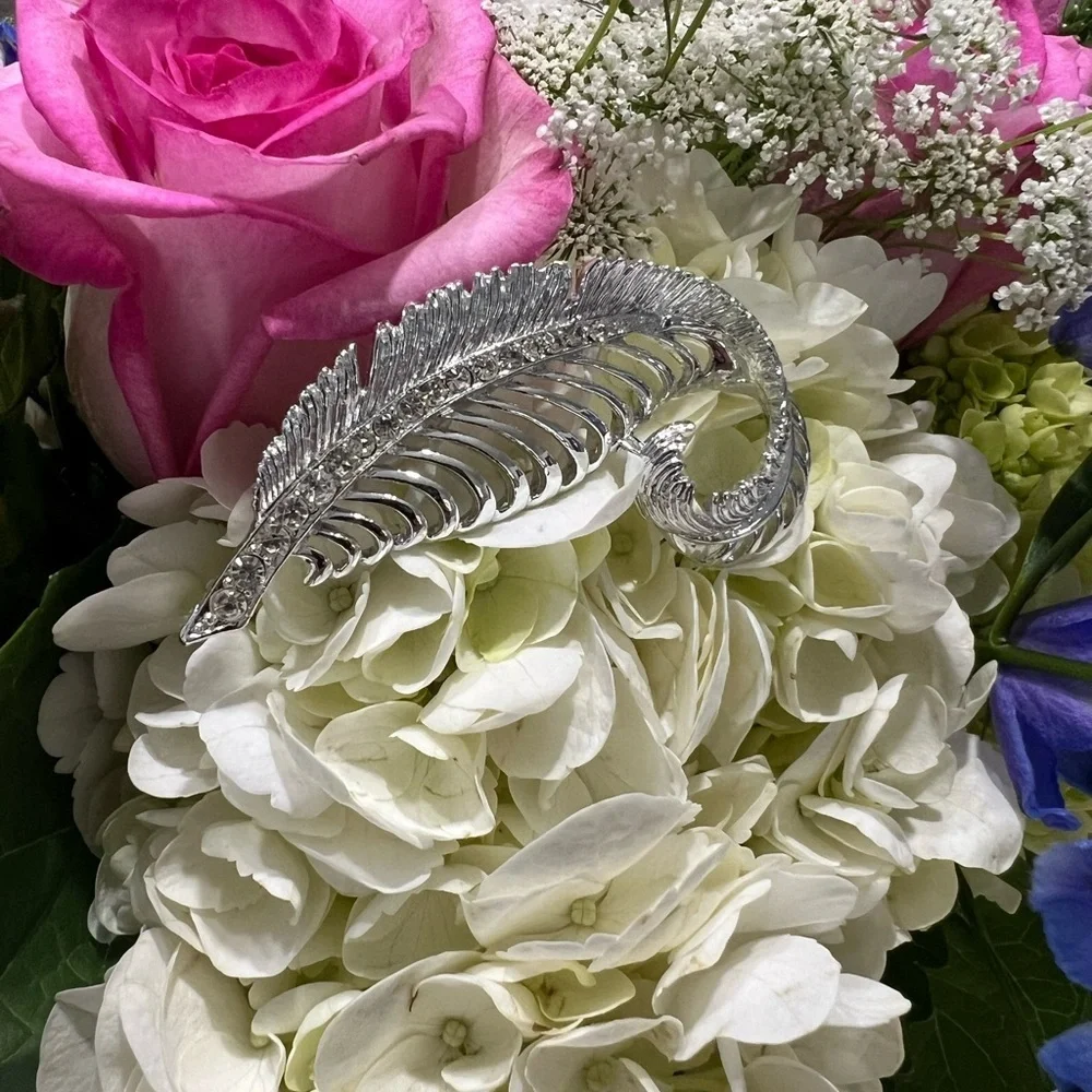 Sparkling Silver Vintage Feather Pin